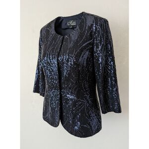 Alex Evenings Womens 10 Sequin Evening Jacket Blue 3/4 Sleeve Formal